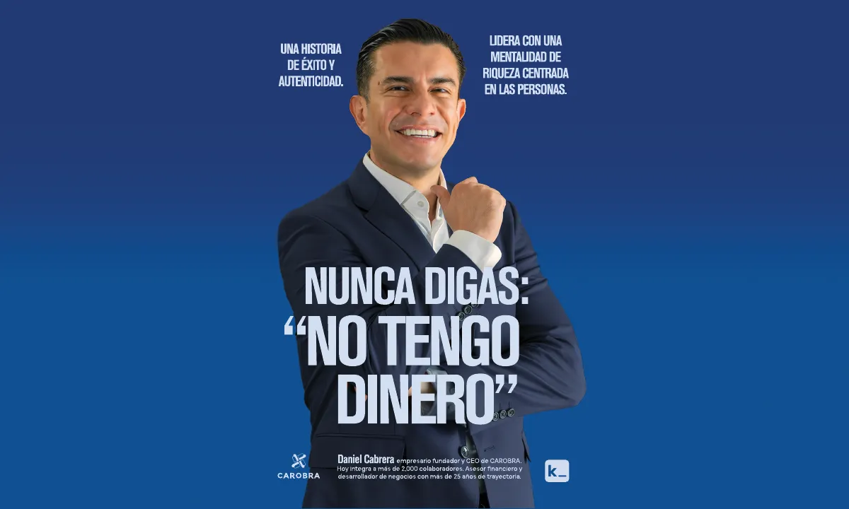 Daniel Cabrera en el arte principal del libro "Nunca digas: no tengo dinero"
